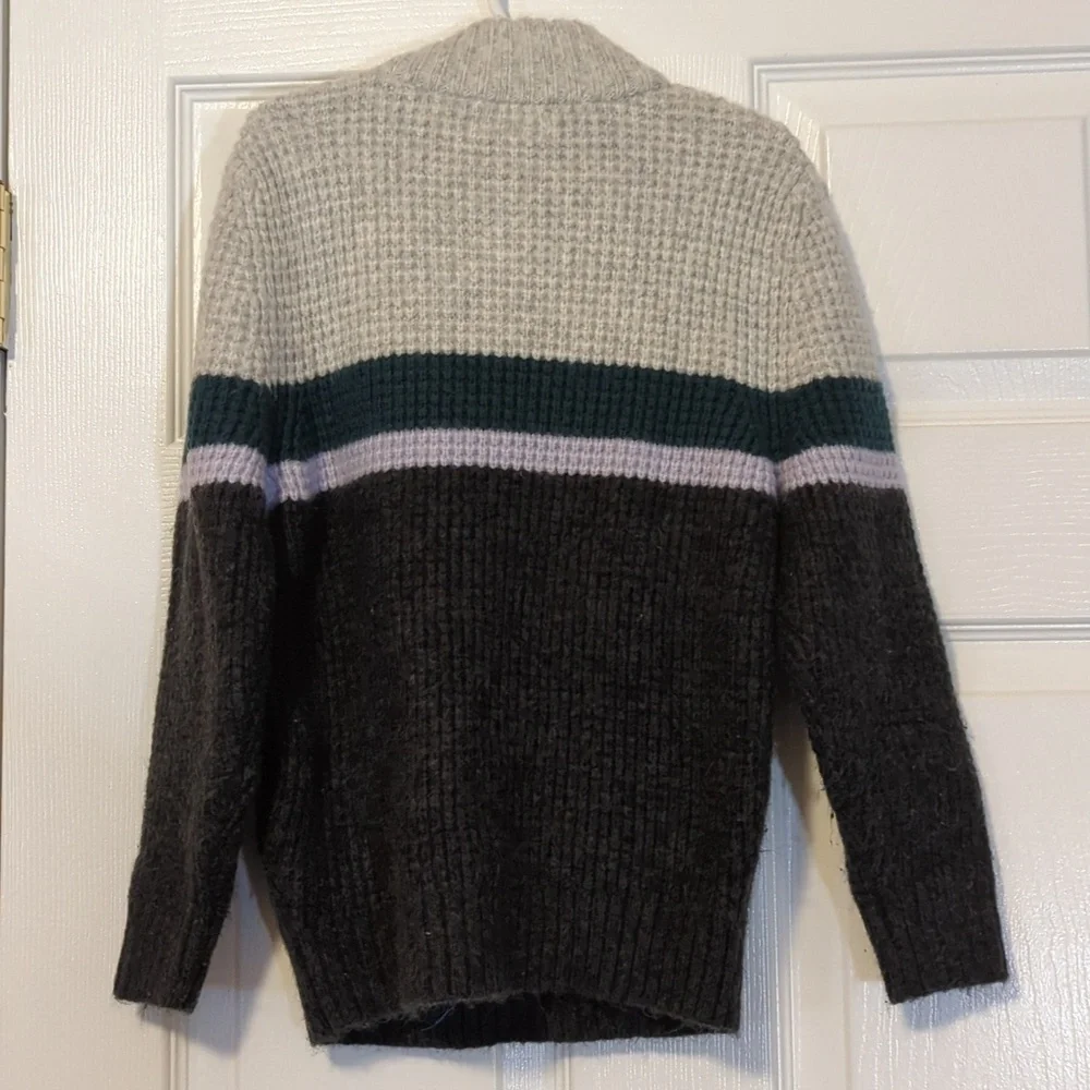 Boys Green and Gray Striped 3/4 Zip Sweater